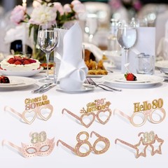 24PCS 80th Birthday Eyeglasses Decorations for Women, Pink Rose Gold Happy 80…