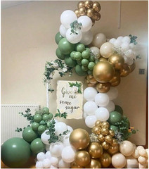149PCS Sage Green And Gold Chrome And Confetti Latex Balloons Combination Arch