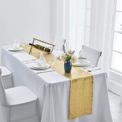 2 Packs 12 x 72 inches Gold Sequin Table Runner, Glitter Runner for Birthday