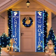 Christmas Nativity Door Banner with Lights Joy to the 12 x 71 inches, Blue