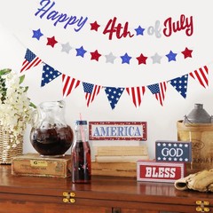 3PCS 4th of July Banner Patriotic Decorations, Red Blue and Glitter White Sta…