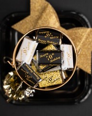 70th Birthday Miniatures Candy Bar Wrapper, (Set of 60) CANDY NOT INCLUDED