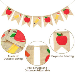 Burlap Back to School Banner, Apples Pencil Garlands Back to School Decoration,