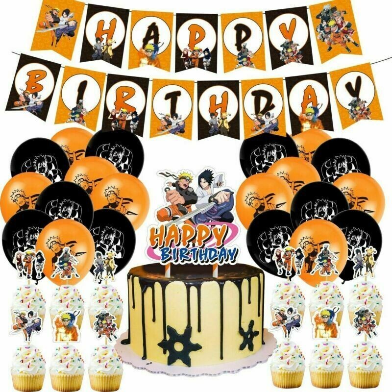 Anime Naruto Birthday Party Decor Set Happy Birthday Banner Balloons Cake Topper