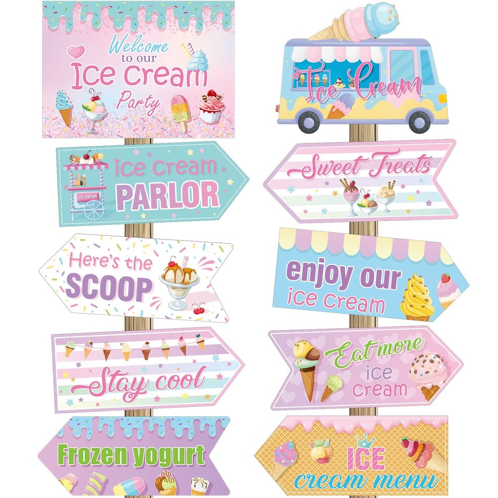 20 PCS Ice Cream Party Decorations Sign Theme Birthday Photo Prop Cutouts