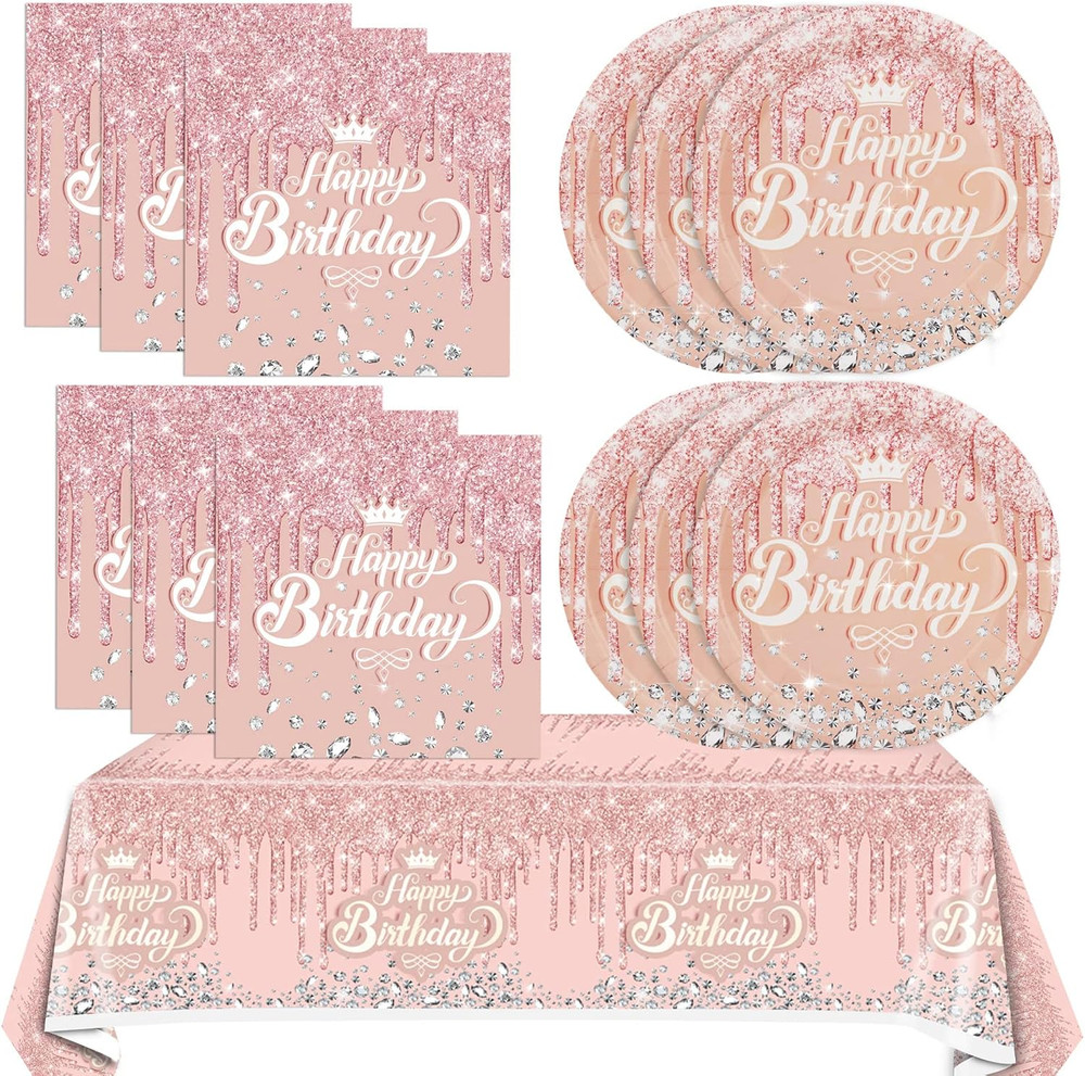41Pcs Rose Gold Birthday Party Decorations – Pink Rose Gold Theme Supplies – Inc