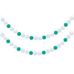 2pcs Pom Pom Garland 6.6 ft 30 Balls for Craft(Light Blue, Dark Green, White)