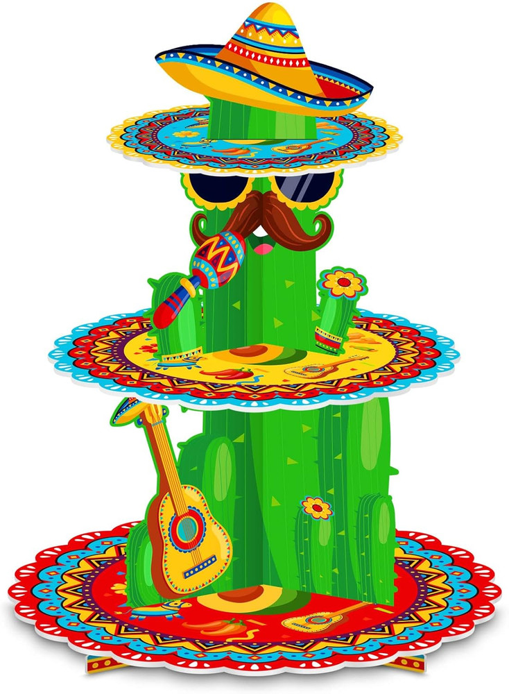Fiesta Party Decorations – 3 Tier Mexican Birthday Party Cupcake Stand & Topper