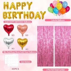 77Pcs Happy Birthday Party Decorations Kit, Happy Birthday Banner Pink