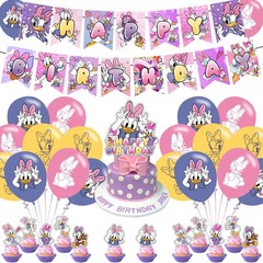 Daisy Duck Party Decoration Set – Movie Theme Banner, Cake Topper, Latex Balloon