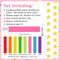 800Pcs Paper Party Decoration Kit—8 Colors Paper Chain Strips, Crepe Paper Strea