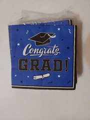 FREE 50 Congrats GRAD Blue Graduation 2024 any year Luncheon Dinner Napkins NIP
