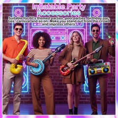 12 Pieces Inflatable Instruments Party Props Rock Star Toy Set Blow Up Guitar…