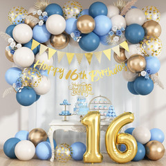 Sweet 16Th Birthday Decorations for Boys Girls, Dusty Blue Cream White Gold 16