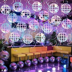 Disco Ball Hanging Swirls 48Pcs 70s Disco Party Swirl Ceiling Decorations Col…