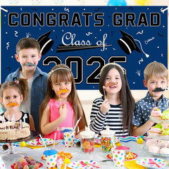 Graduation Decorations 2026 2027 – Blue Polyester Graduation Backdrop – Graduati