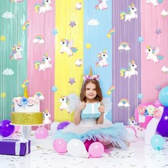Tiamon Unicorn Party Decorations 2 Pack Foil Fringe Curtains
