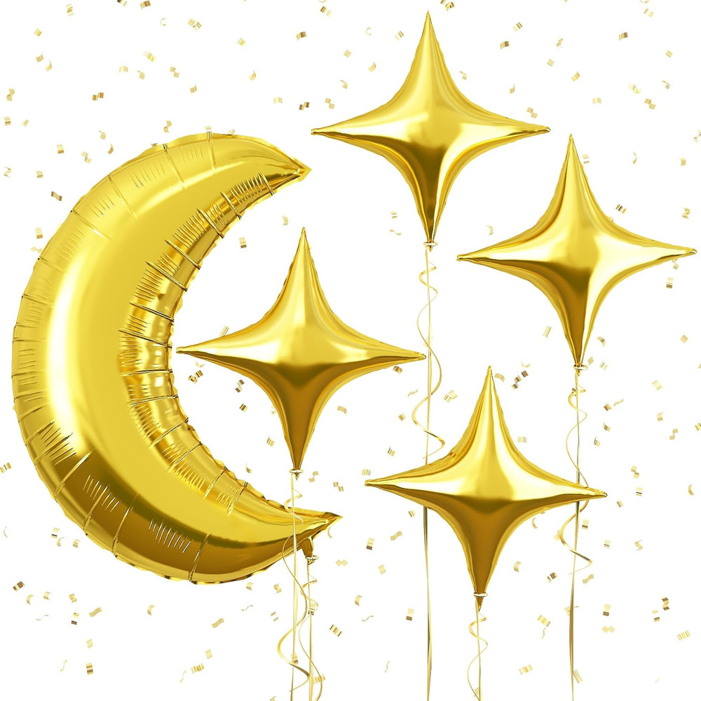 Moon and Star Balloons New Years Balloons 36 Inch Large Metallic Gold Moon Shape