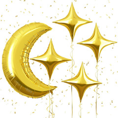 Moon and Star Balloons New Years Balloons 36 Inch Large Metallic Gold Moon Shape