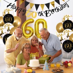 60th Birthday Decorations, Black Gold 60th Birthday Party Decoration for Men …