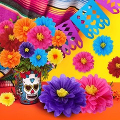 Geyee 36 Pcs Mexican Paper Flowers Colorful Fiesta 6″ 8″ 10″, Classic Color