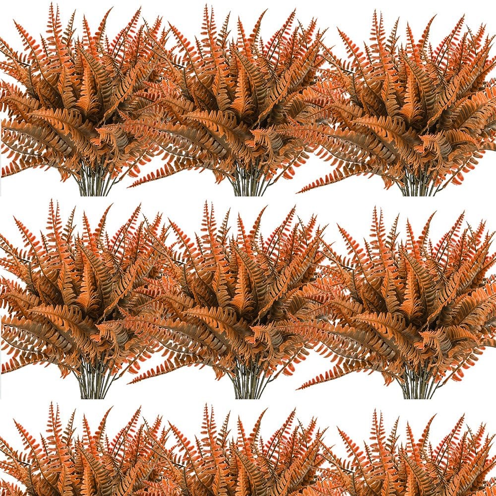 24 Bundles Fall Artificial Boston Fern Plants Bushes Orange