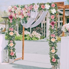 8.85Ft Flower Garland, Eucalyptus Greenery Garland with Flowers, Pink Rose