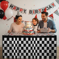 Race Car Metallic Foil Tinsel Fringe Table Skirt Birthday Party Decorations, 2 P