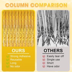 2 Pack Laser Gold Foil Fringe Backdrop Curtains, Tinsel Streamers Birthday Party