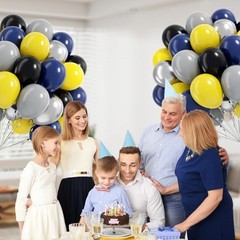 60pcs Black and Yellow Balloons 12inch with Navy Gray Metallic Blue Yellow