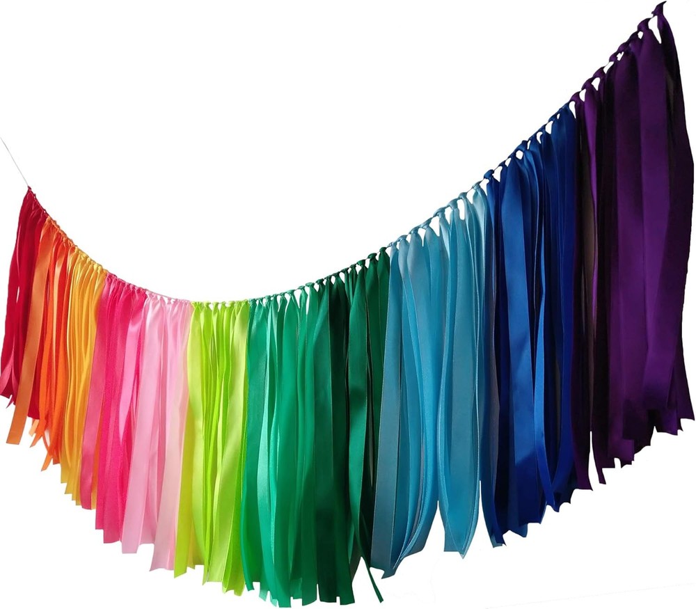 Pastel Rainbow Ribbon Garland 40 inches for Baby Shower, Birthday Party