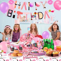 165 Makeup Party Decoratinos Cosmetic Birthday Supplies Spa Balloons Plates Set