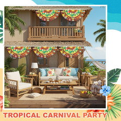 4 Pack Hawaiian Luau Party Decorations, Tiki Bar Bunting Flags and Signs, Tropic