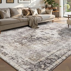 YOH Boho Washable Rug 5×7, Charcoal Gray Vintage Non Slip Area Rug, Distresse…