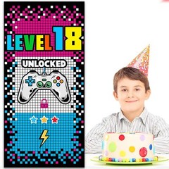 Level 18 Unlocked Happy 18th Birthday Level Up Banner Backdrop Background Pho…