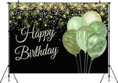 7x5ft Green Happy Birthday Backdrop Glitter Balloons Gold Sparkle Sequins Dot…