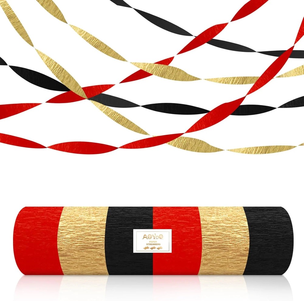 6 Rolls Casino Party Decorations Streamers – Red Black Gold Crepe Paper for Poke