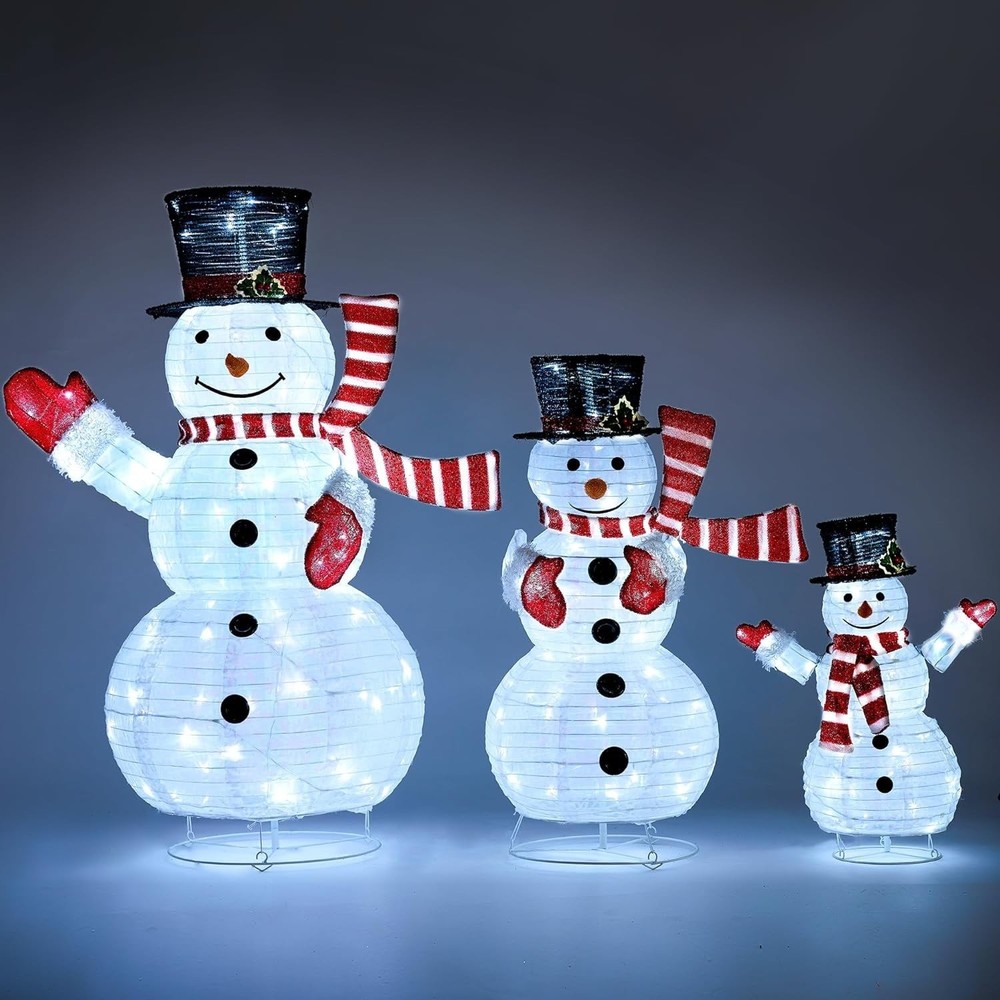 SYNCFUN 31845-WM 3 Pcs 270 Pre-Lit LED Collapsible Snowman Yard Light Christmas