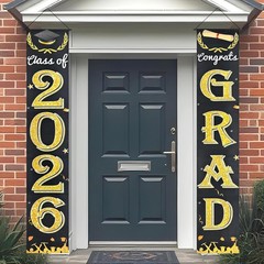 Black Gold Graduation Decorations Class of 2026 Congrats Grad Banner Grad Por…