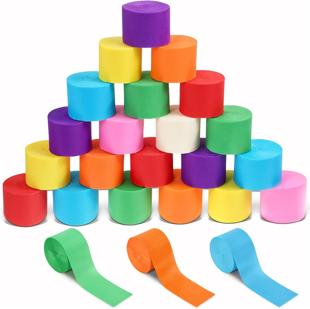 48 Rolls Crepe Paper Streamers, 8 Colors Rainbow Streamers Party Decoration, New
