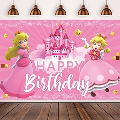 Super Mario Princess Peach Birthday Backdrop Castle Background Photo Banner