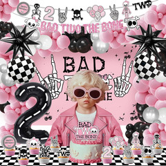Bad Two the Bone Birthday Decorations, Rock and Roll Music Themed 2Nd Birthday P