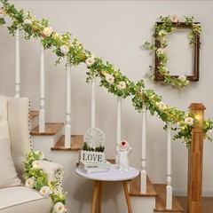 2Pcs 13Ft Artificial Eucalyptus Garlands with Flowers, Faux Floral Greenery