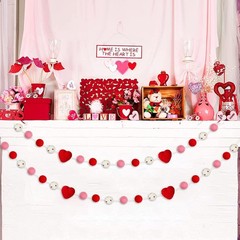 2 Pcs Valentine’s Day Felt Ball Garland with Red Heart – Valentines,