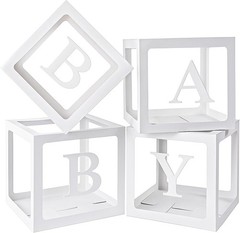 Baby Boxes with Letters for Baby Shower, Gender Reveal Decorations with 4 Tra…
