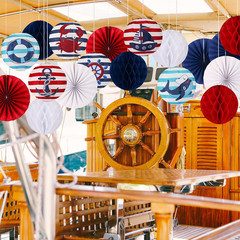 18 Pcs Nautical Party Decoration Ship Wheel Hanging Paper Lantern Honeycomb Fan