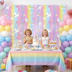 2Pack Unicorn Birthday Decorations 3.3X6.6Ft Unicorn Backdrop Foil Fringe Curtai