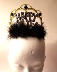 Happy New Year Tiara Feather Accent Black Gold & Silver Ages 14+