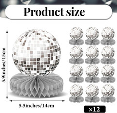12PCS Prom Silver Disco Theme Party Honeycomb Centerpieces 70S Birthday Decorati