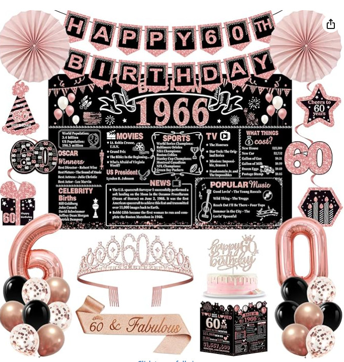60Th Birthday Decorations for Women,32Pcs Back in 1966 Birthday Party Decoration